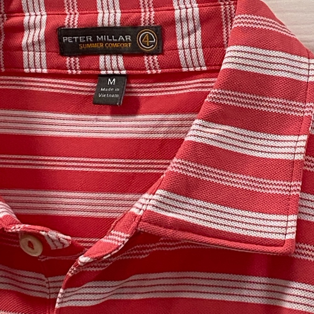 Peter Millar Pinkish and White Striped Golf Shirt